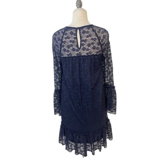 Michael Kors Navy Blue Floral Lace Dress with Flared Sleeves Small - Picture 4 of 6
